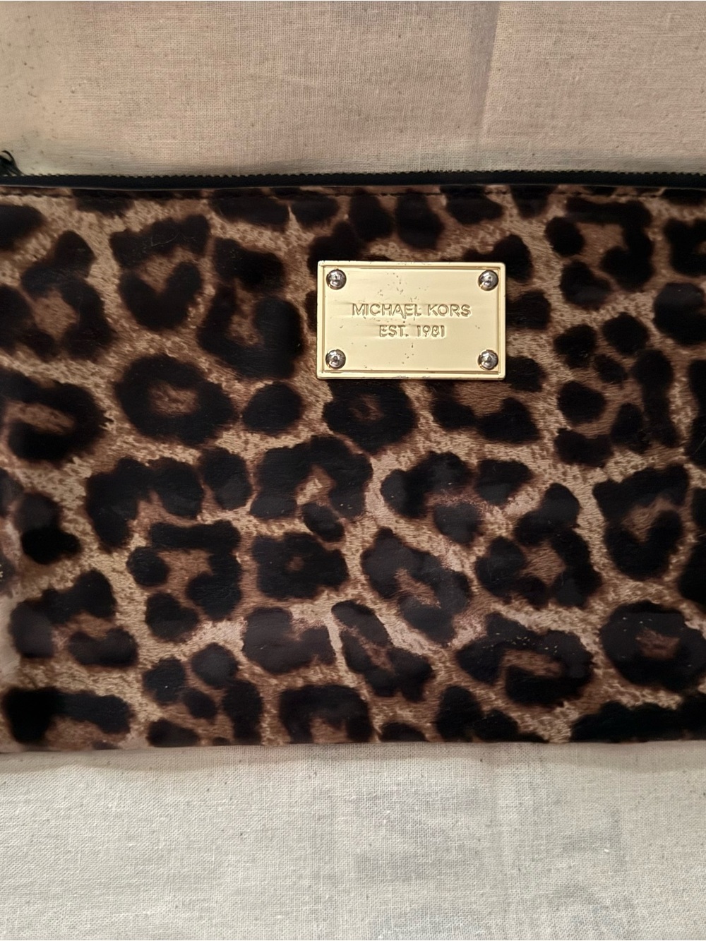 Michael Kors Leopard Print Pouch with Gold Logo Plate